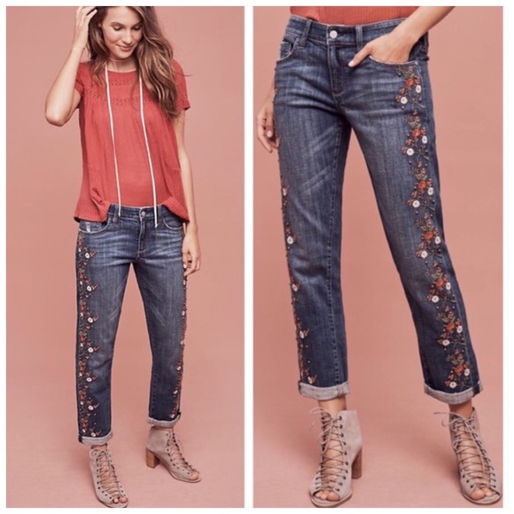 Anthropologie Denim - Anthro Pilcro Hyphen Embroidered Boyfriend Jeans